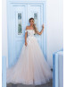 Off Shoulder Beaded Ivory Lace Tulle Wedding Dress